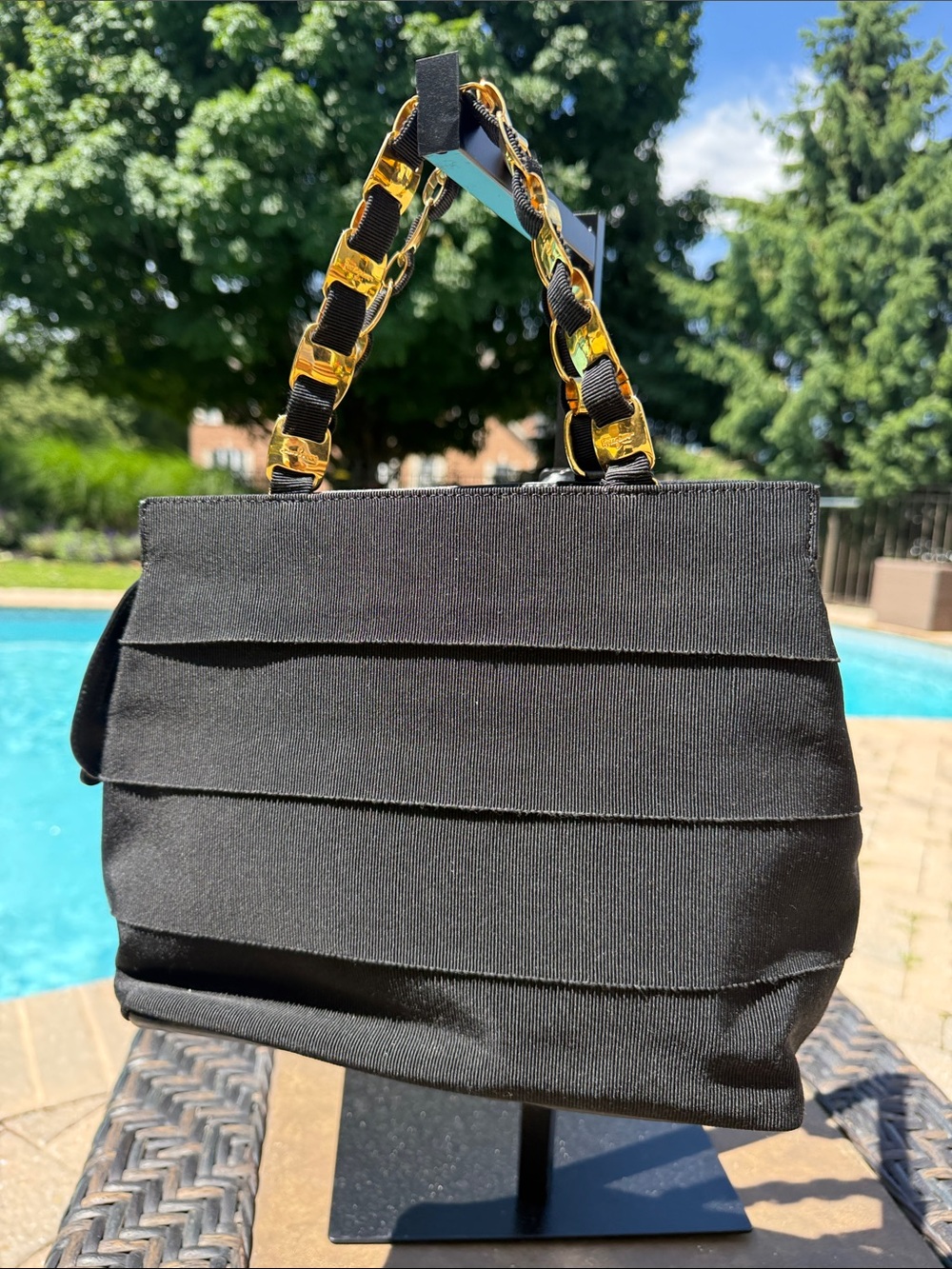 Salvatore Ferragamo Black Bag with Gold Chain Handles